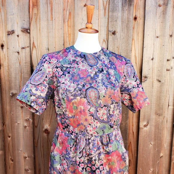 Vintage Handmade Paisley Floral Print Fit & Flare Dress Size M - Picture 2 of 8